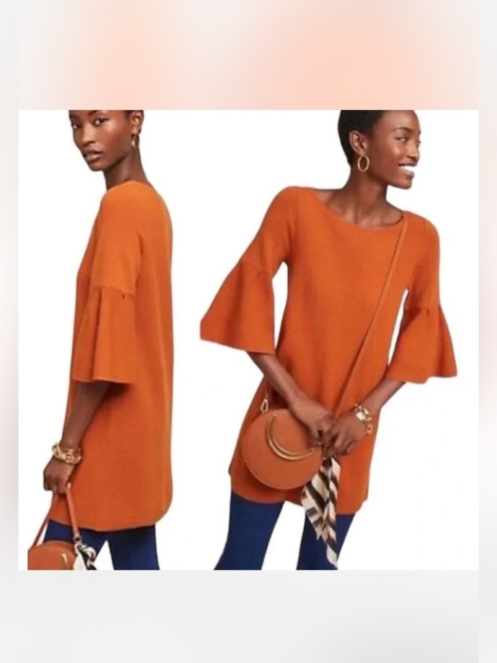 Anthropologie Moth Rust Orange Bell-Sleeve Tunic
